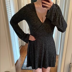 Heather Gray/Black Express Faux Wrap Dress